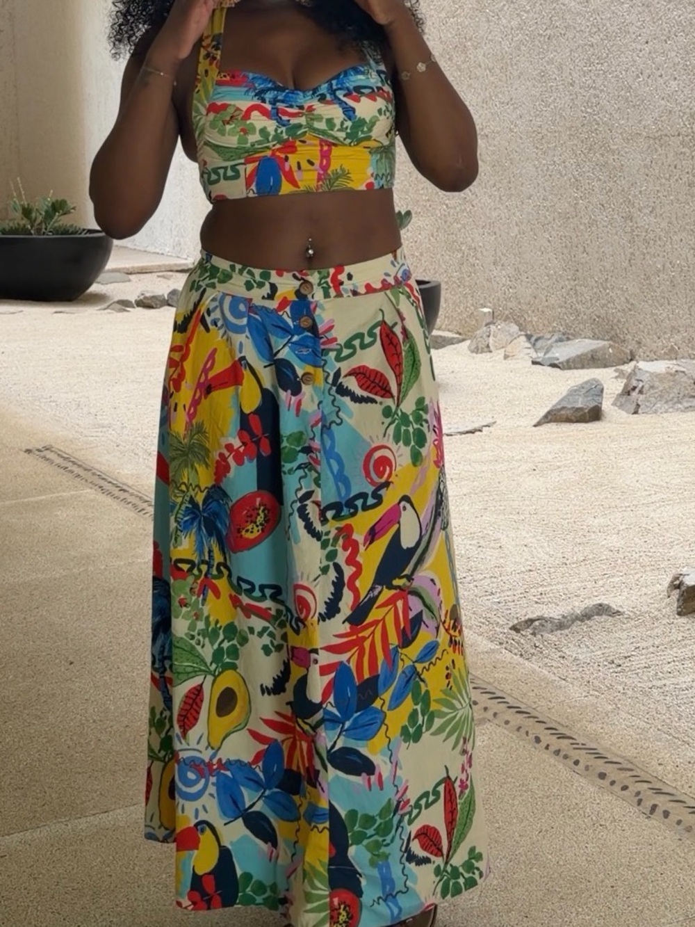 Zara Tropical Floral Print Crop Top & Maxi Skirt Set - Picture 9 of 15
